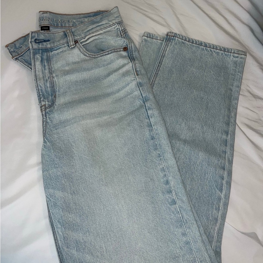 American Eagle Outfitters Blue Straight Denim Jeans Crossover Waist